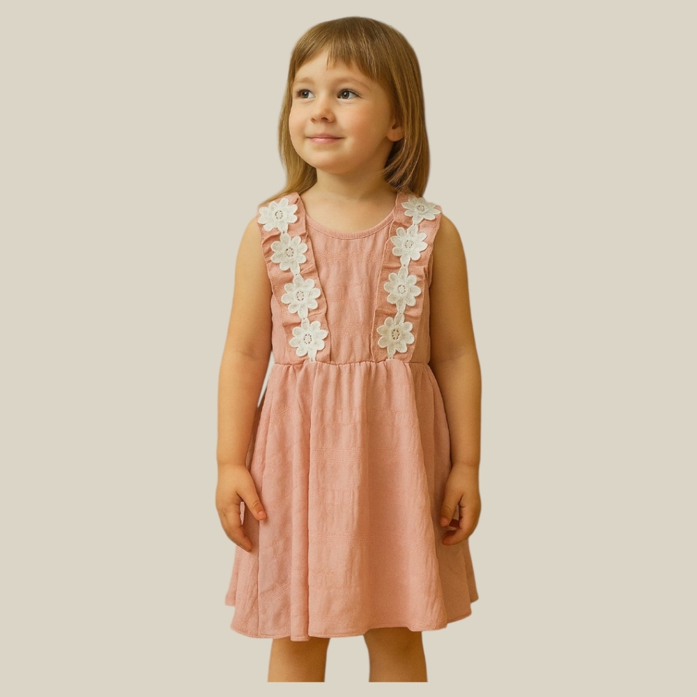 NWT Girls Pink Boho Ruffle Dress Floral Smocked Lightweight Summer Sundress 4-5Y